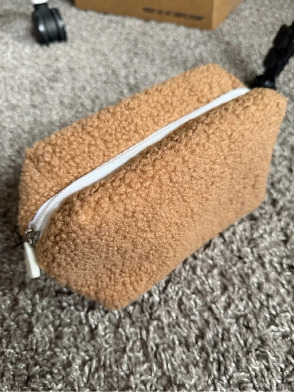Summer Fridays Teddy Brown Faux Fur Sherpa Cloud Zipper Charm Pouch/Cosmetic bag